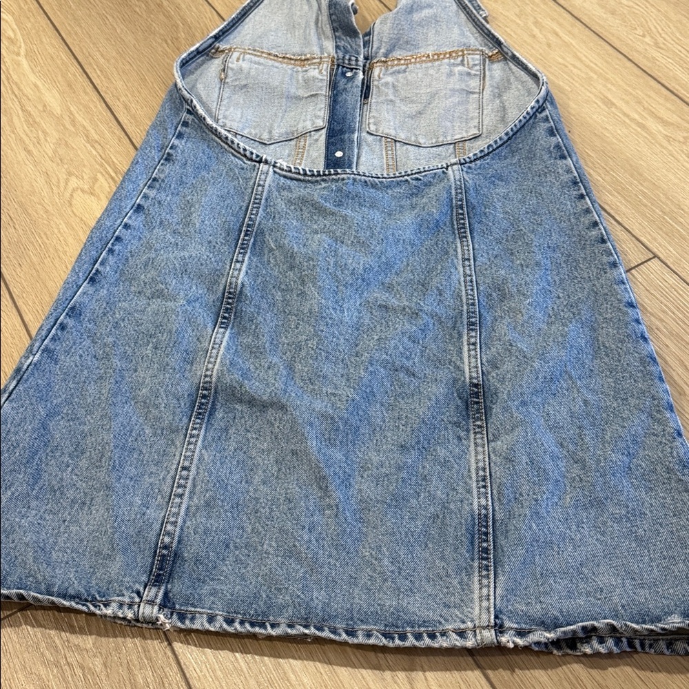 Zara Denim Button Front Halter Dress Size XL - Picture 9 of 10